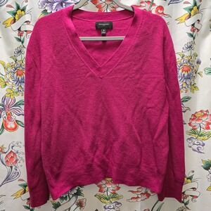 Banana Republic Womens Magenta Pink Cotton Wool Blend V-Neck Sweater Size Medium